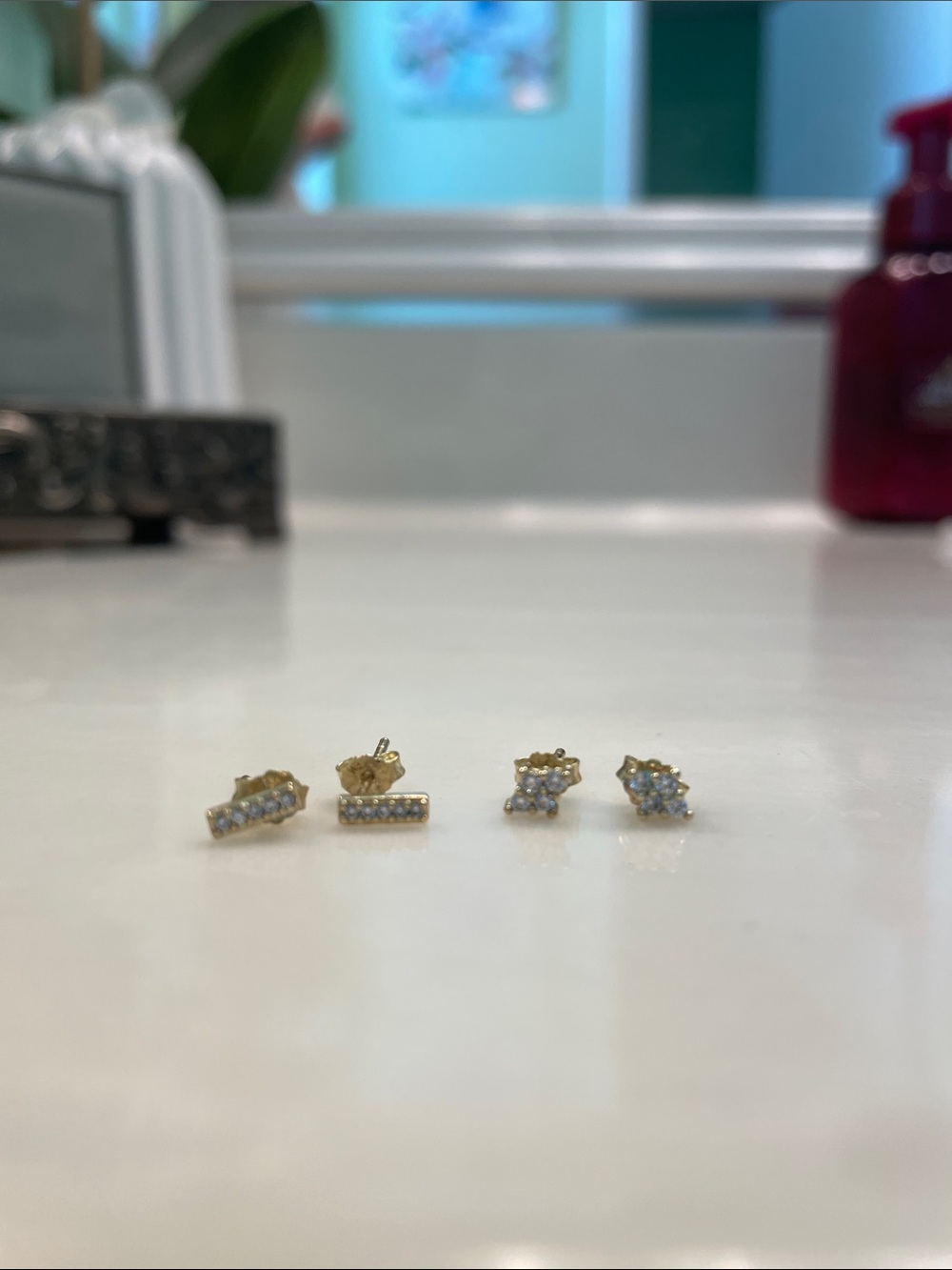Gold Tone Stud Earring Duo - Classic Sparkle